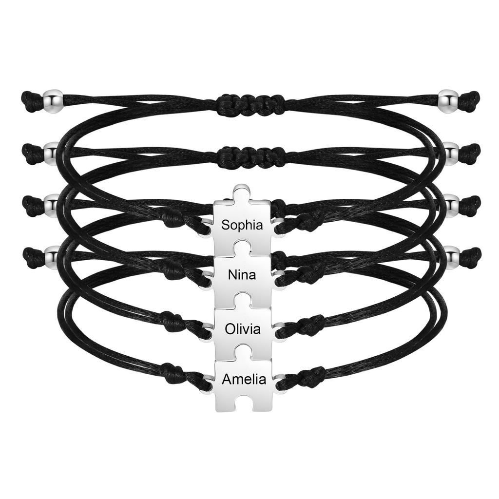 Braccialetti Puzzle con Nome Personalizzato, Cordino Nero Regolabile per Polso per Donne Uomini Sorella Amicizia BFF Coppia Gioielli