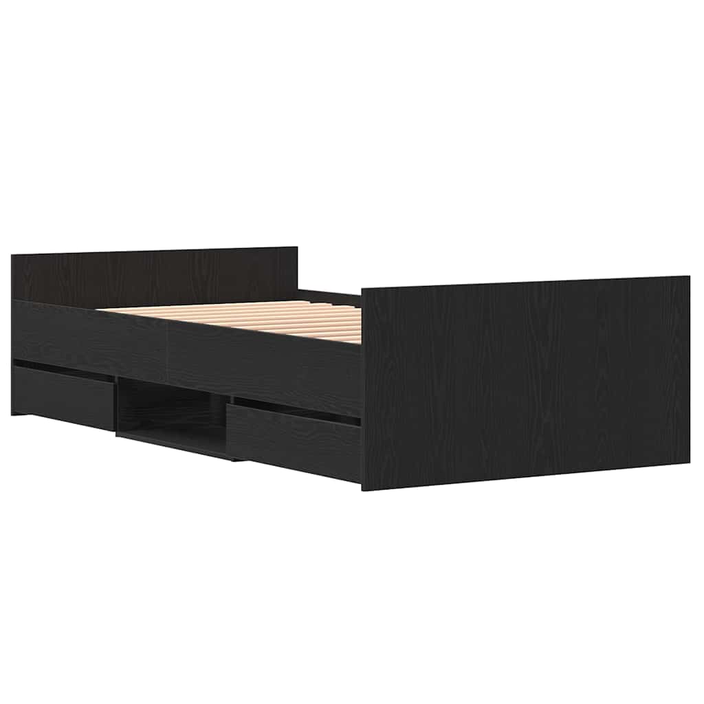 Bed Frame in Black Oak Look 193 x 93 x 50 cm Engineered Wood