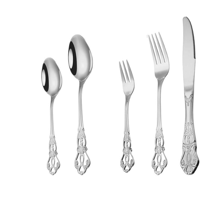 Royal Court Nordic Light Luxury Stainless Steel Cutlery Set - Silver Hollowed-out Knife, Fork & Spoon