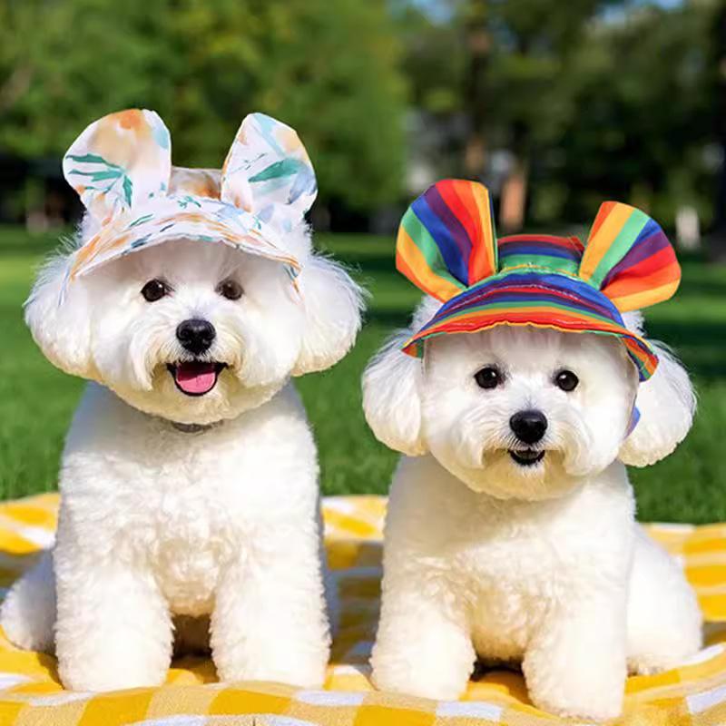 Rainbow Dog Princess Hat Visor Hat Prevent Suffocation Pet Dog Porous Sun Hat Cap With Ear Holes for Small Dogs Cats