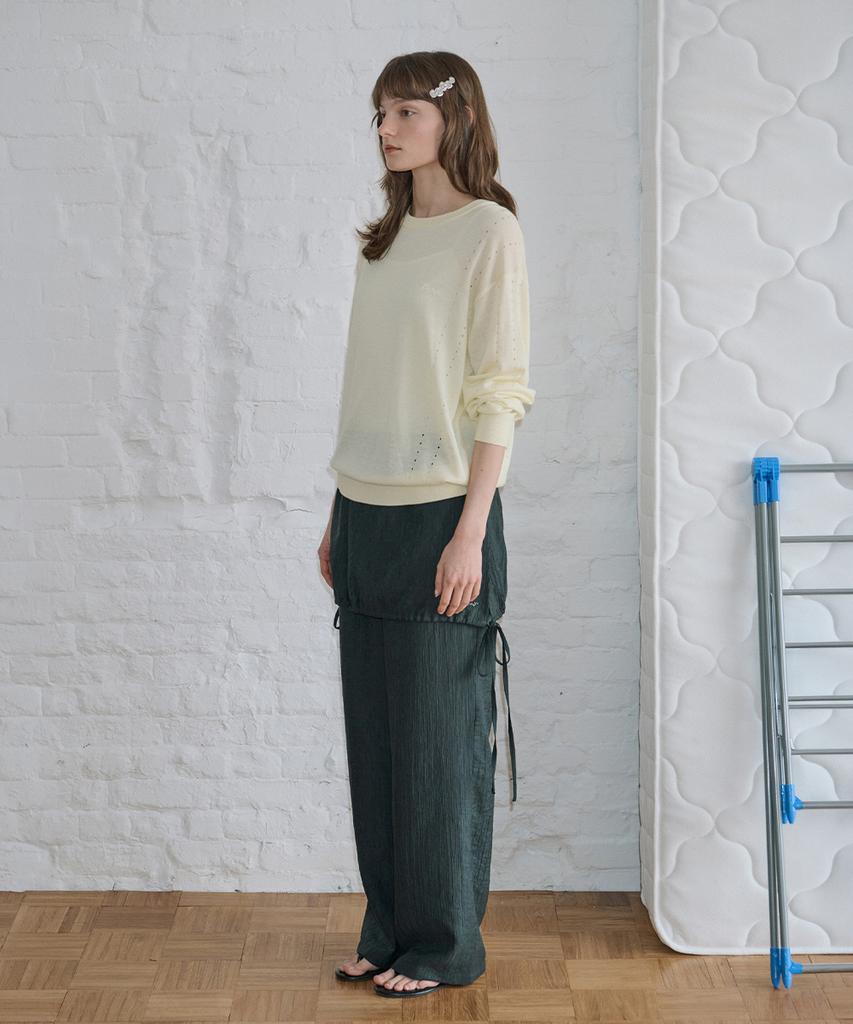 SINOON Drawstring Layered Skirt Pants (Deep Gray)