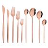 Rose Gold Mirror Cutlery Set Fruit Forks Spoons Dessert Knives Wedding Dinnerware Stainless Steel Flatware Dinner Tableware Set