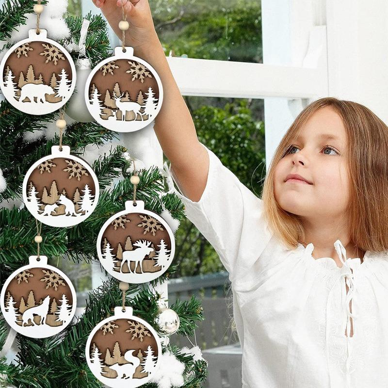 Noel Ahşap Kolye 3D Geyik Noel Baba Ağacı Asılı Süsler Noel Dekor