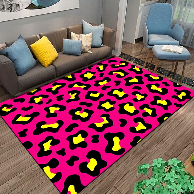 Leopard Pattern Carpet with Gradient Pink-Purple Background, Modern Animal Print Style Suitable for use san anti-slip for room and bedroom sofas