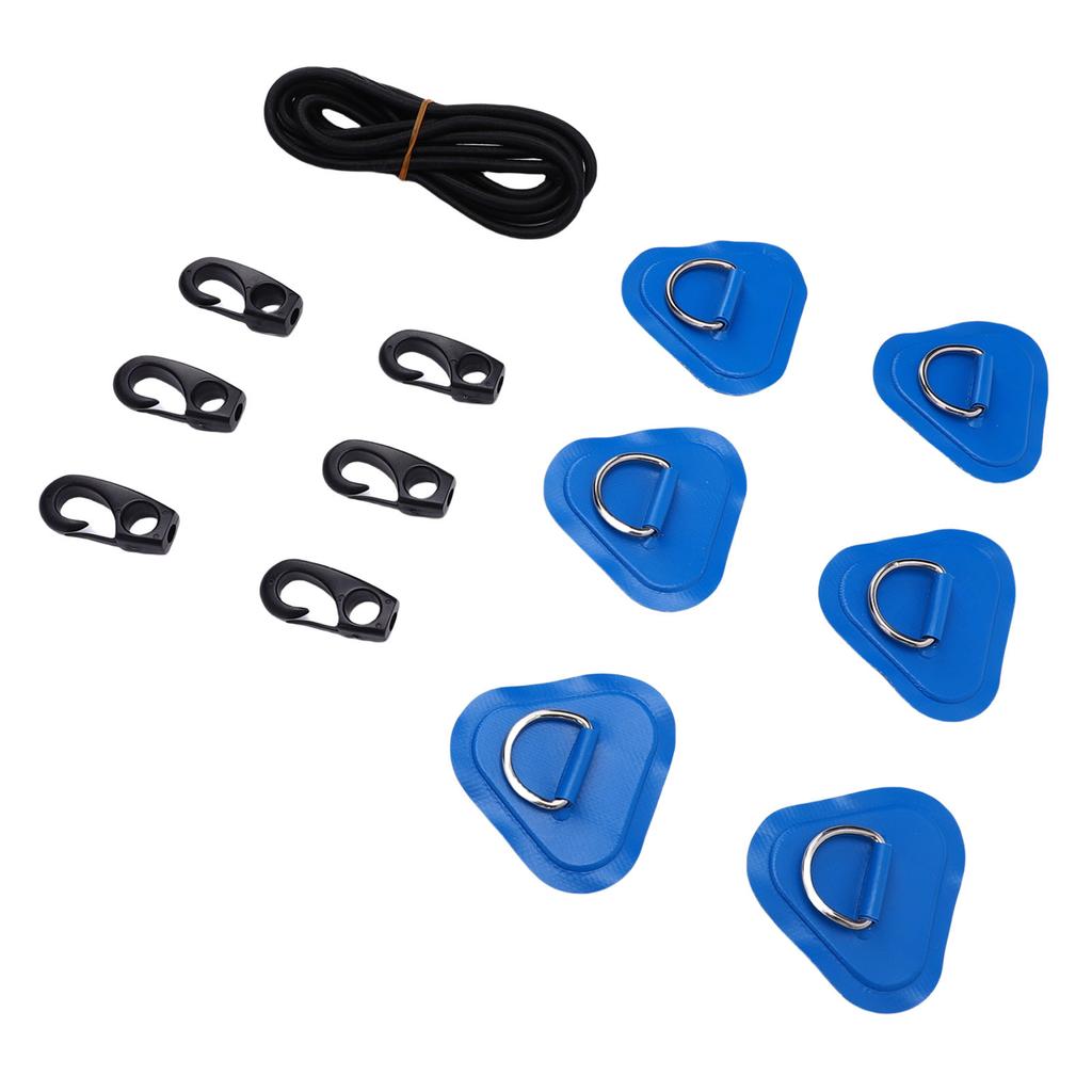 Stainless Steel D Ring Patch Kit Triangular with Elastic Cord Hooks D Ring PVC Patch for Inflatable Boat Raft Dinghy