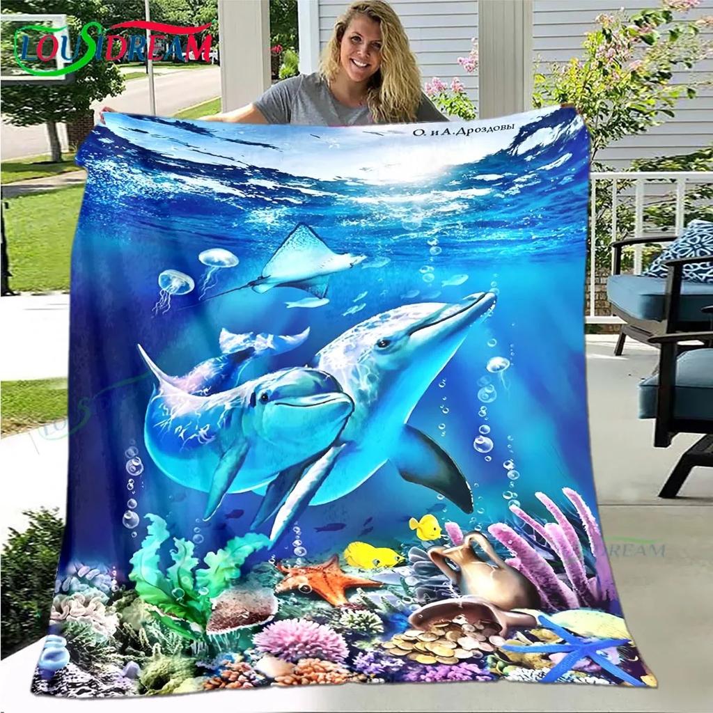 3D Fashion Dolphin Printed Four Seasons Blanket Sofa Cover Travel Bed Plush Blanket Travel Office Break Blanket Birthday Gift