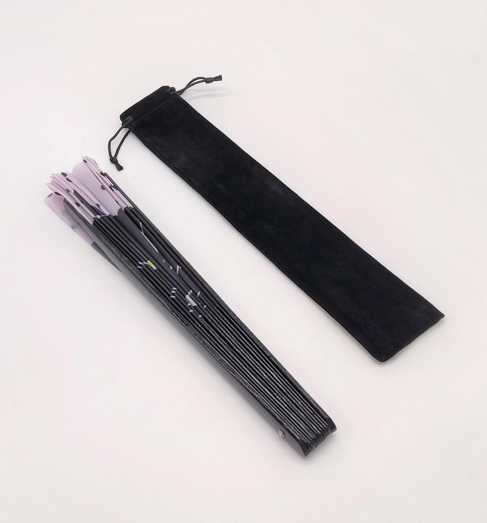 Modern Cat Face Design Large 34cm 64cm Open with Fan Kung Fu Heat Performance Fan, Length, Width, Case, Fan, Relief, Sunshade, Event, (Black)