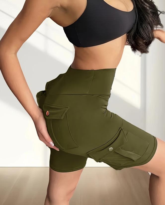 Breathable Butt-Lifting Button Pocket Yoga Shorts Slim-Fit Base Layer Pants