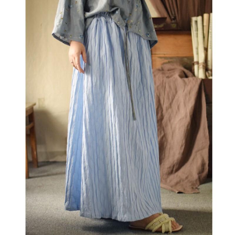 Johnature Women Vintage High Quality Skirts Elastic Waist Blue Spring Loose Soft Women Skirts