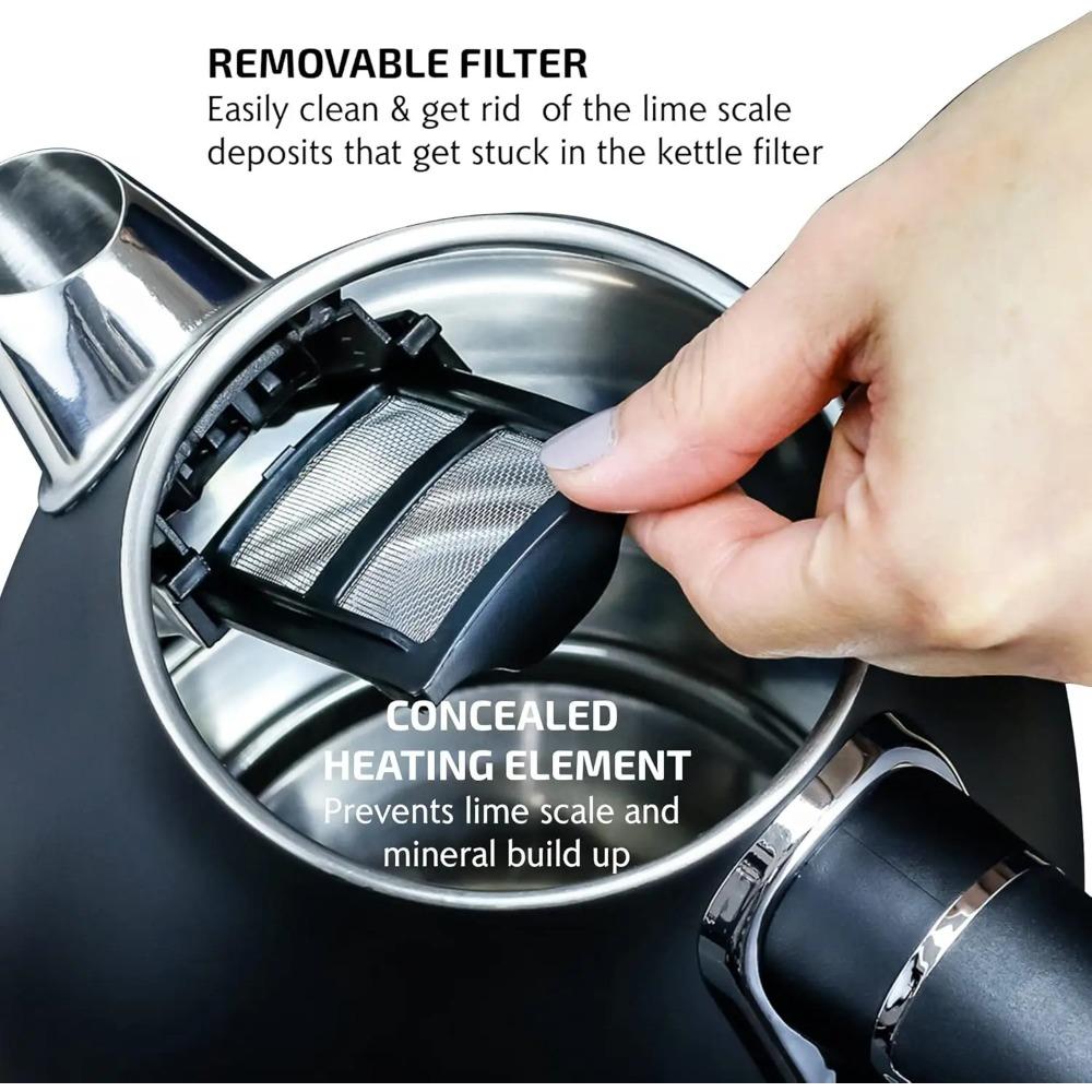 1,7L Wasserkocher, 1500W Schnellkoch-Wasserkocher für Kaffee oder Tee mit BPA-freiem Edelstahl und kabellosem Gehäuse