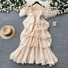 French romantic style V-neck neck floral dress women's summer sleeveless ruffle cake dress looking thin