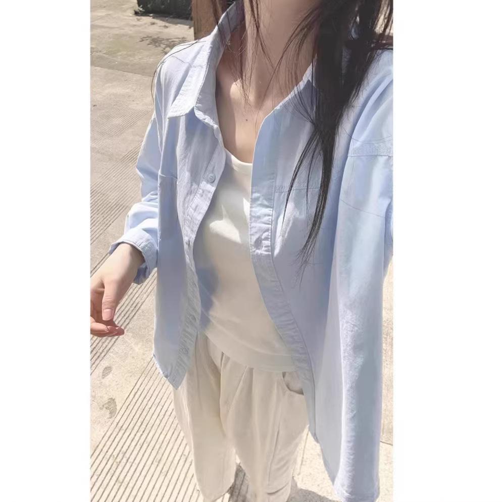 Women's Simple Sweet Pure Cotton Long Sleeve Shirt for Spring, Autumn & Winter