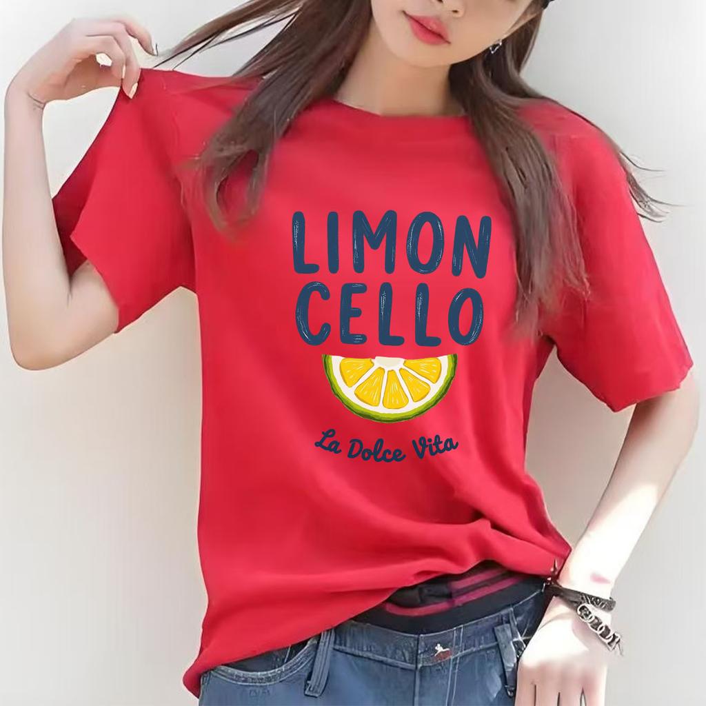 LIMON CELLO Lemon Pattern Printed Tshirt Casual Short Sleeve Suitable for Four Seasons Fashion Versatile Womens Tshirt
