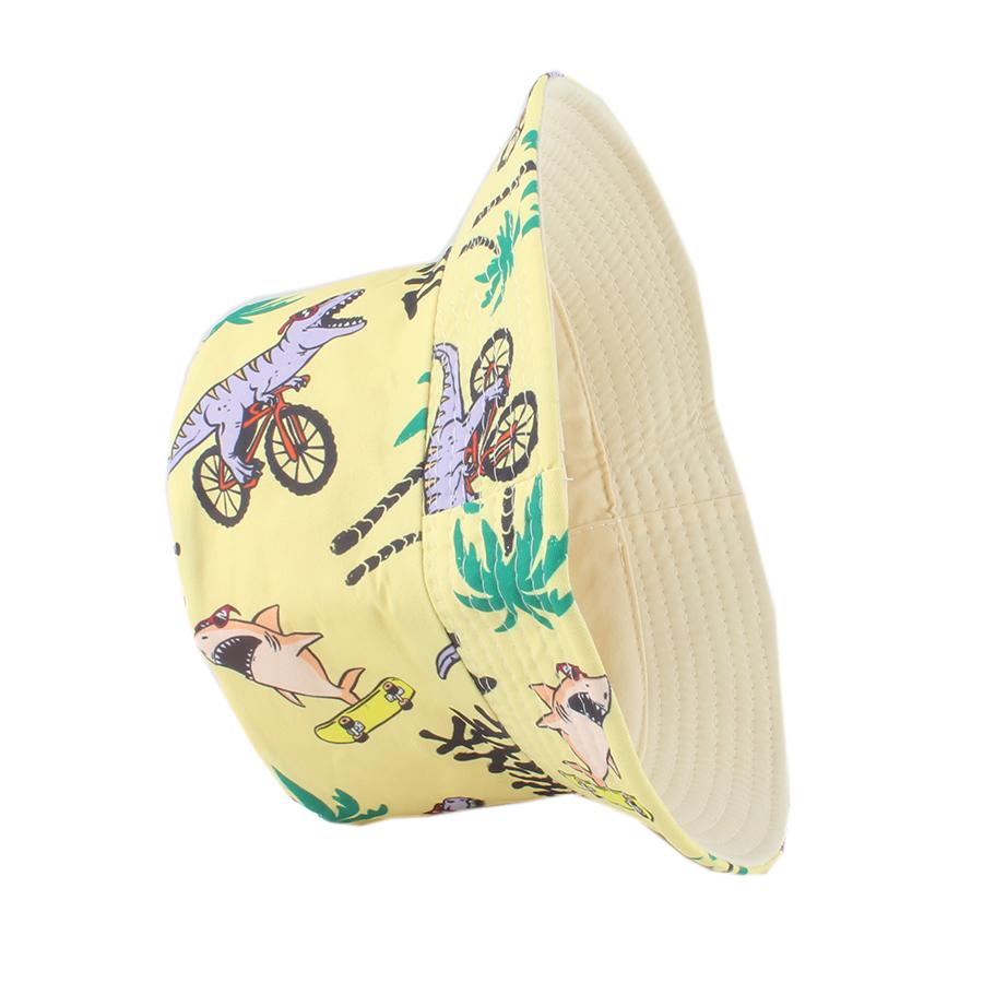 Summer Cotton Sun Hat For Kids Boys Girls Double Sided Bucket Hat Cartoon Cute Dinosaur Print Fisherman Cap Panama Chilldren