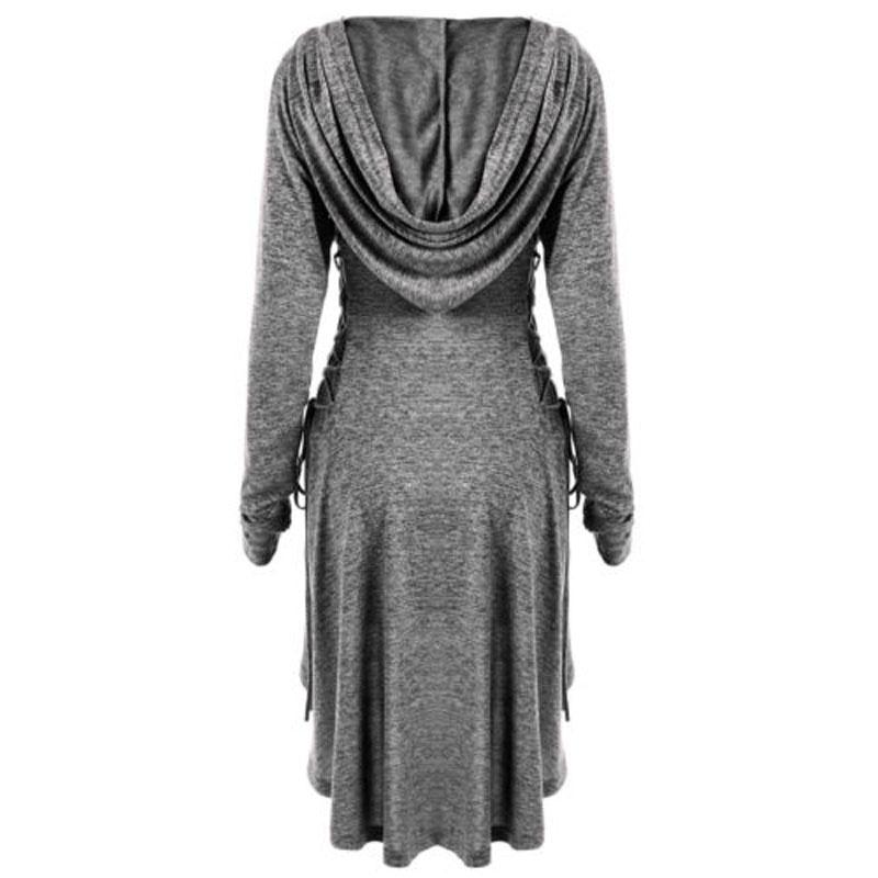 Stylish Punk Women's Plus Size Lace Up Dip Hem Tunic Hoodie Long Sweatershirts Dress Top For Every Occasion