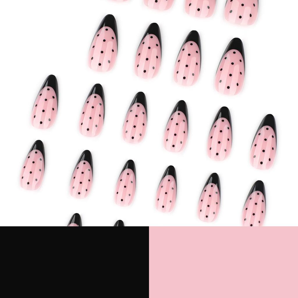 French Black Almond Polka Dot Wearable Nail Tips - Stylish Nail Art