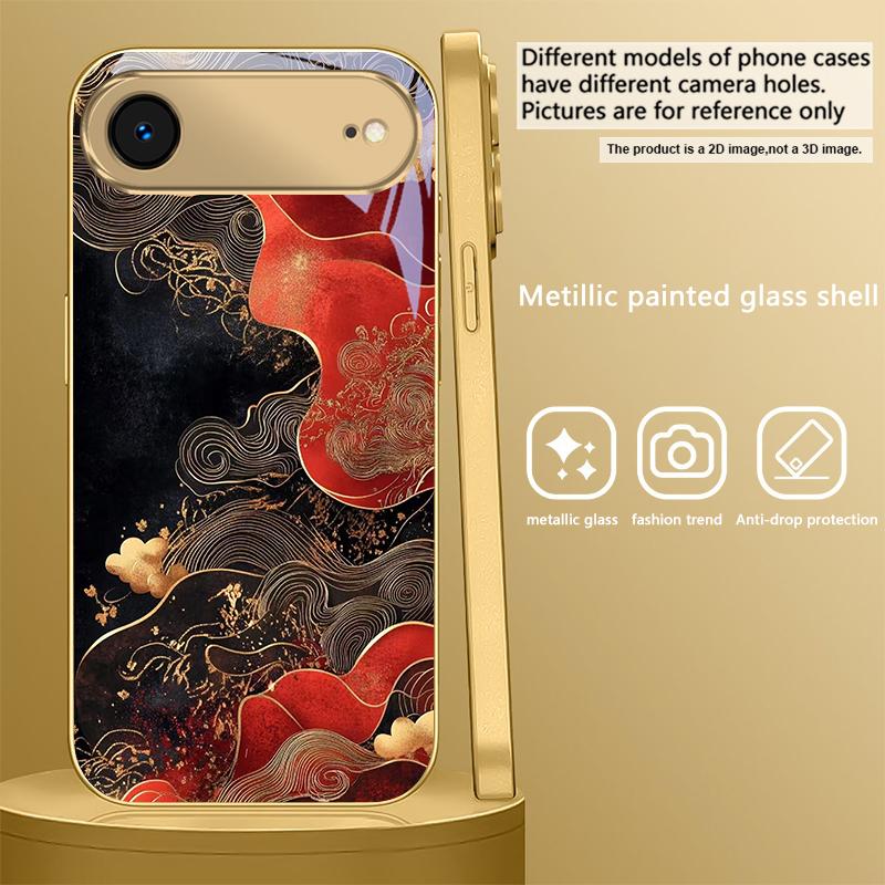 Red vortex pattern For iPhone 17 Air 16E 15 PRO 14 13 Plus 12 mini 11 17 Pro Max XR 16 17Pro Max 15Pro Golden glass phone case
