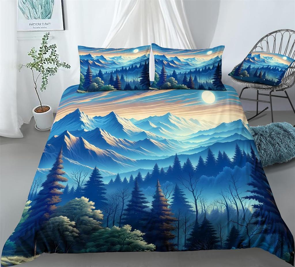 Comforter Hand-Painted Style Queen King Size Japanese Style Forest Mountain Bedding Set 3 Pcs With 2 S No Quilt