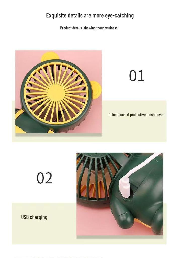 Portable Rechargeable Mini Fan with Three Speeds - Cartoon Design for Kids