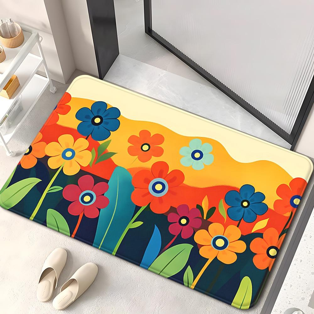 1PC Flowers Pattern Home Door Mats Kitchen Rugs Non-Slip Pop Design Bathroom Rugs Bath Mat Carpet for Home Sink Laundry Decor