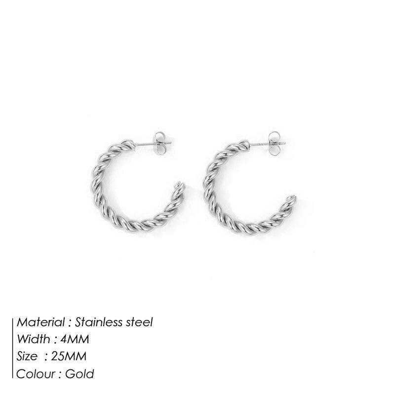 French Retro C-Shaped Gold Plated Stainless Steel Hoop Earrings: Colorfast, Simple, Versatile Design for Women.