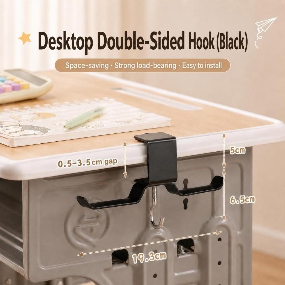 1Pc No Drill Desk Side Hanger Dual Hook Backpack Hanger Portable Desk Side Bag Hook  Classroom