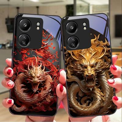 Čínsky Veterný Drak Pre Xiaomi Redmi 13C Note13 12 Pro Plus 5G Note 9 13T Pro POCO X6 F5 F6 Čierne Tvrdené Sklo Puzdro na Telefón