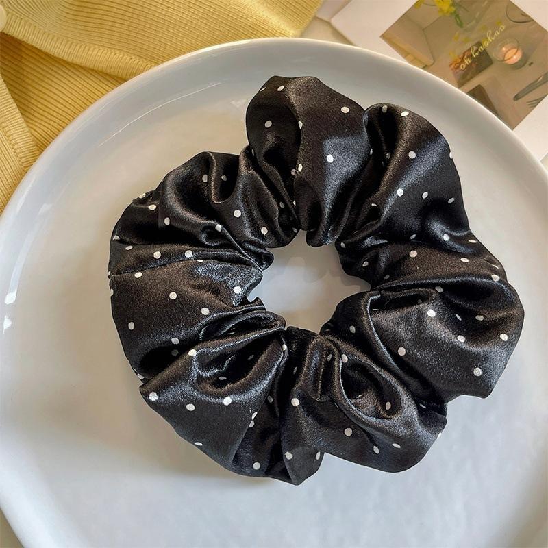 

Black White Polka Dot Satin Scrunchies for Women Large Round Ruffles Hair Holders Ins Style Partysu Head Accessories One Size