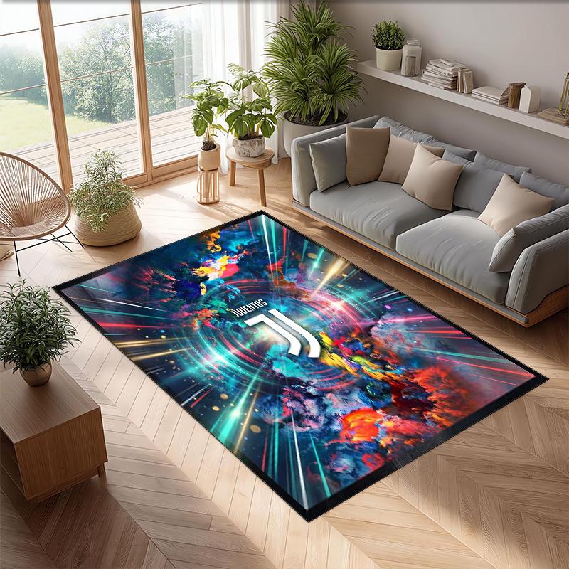 Juventus FC bedruckter Flanell-Teppich rutschfest weicher Polyester-Bodenbelag Indoor-Dekormatte für Schlafzimmer Wohnzimmer Sofa