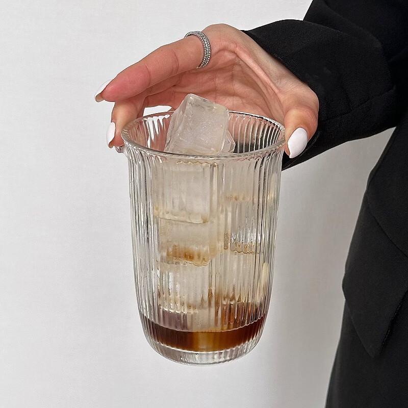 OLOEYins Striped Glass Coffee Cups, 400ml (Set of 3)