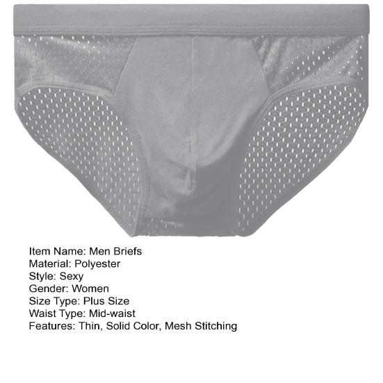 Men Briefs Mid-rise Elastic Waist Mesh Stitching Ice Silk Panties Breathable Solid Color U-Convex Underwear Daily Wear