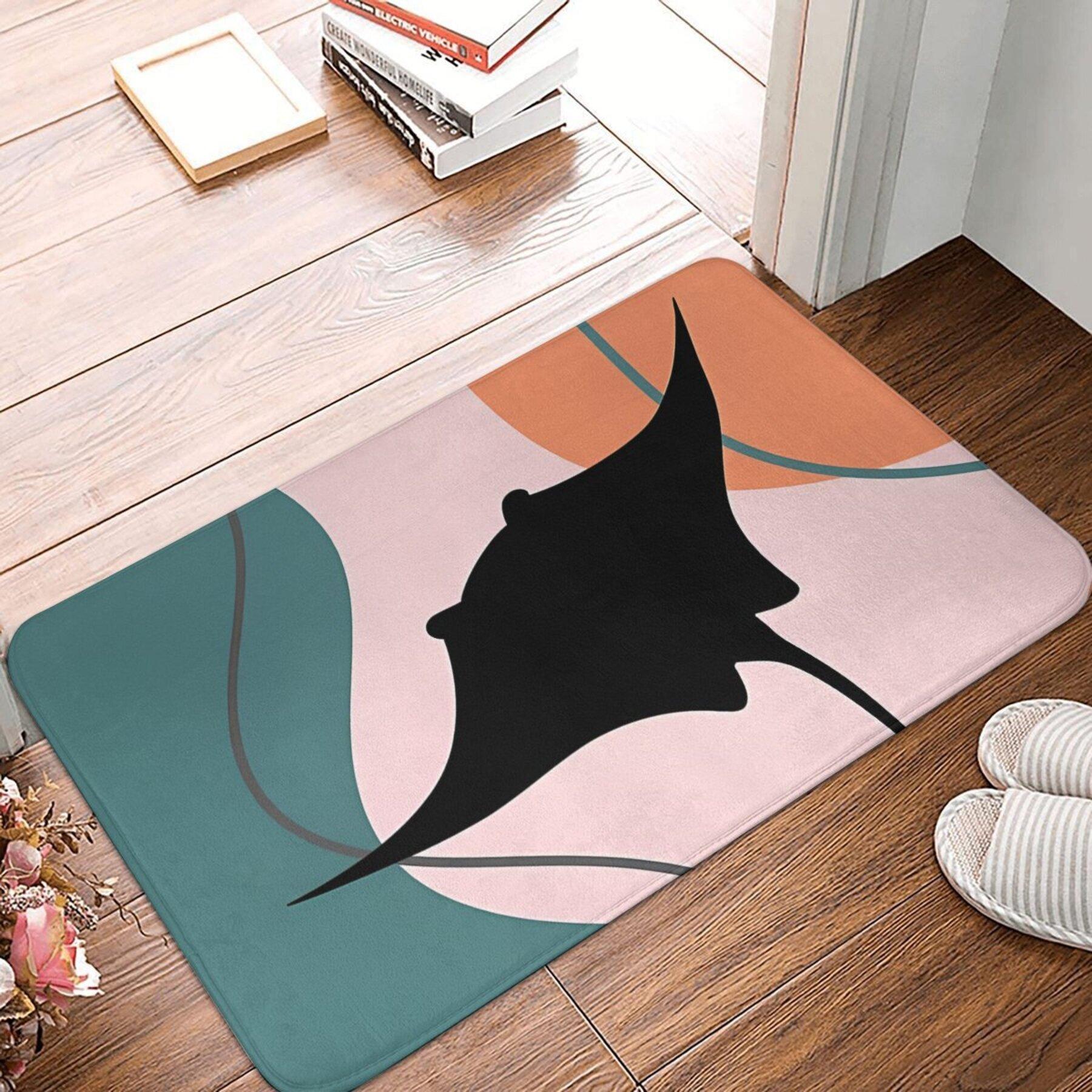 

Abstract Stingray Silhouette Doormat, Modern Geometric Art Floor Rug, Machine Washable Polyester for Entryway Living Room Decor 40x60cm