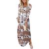 Fashion Womens Loose Long Sleeve Long Dress Round Neck Slit Pocket Ladies Dress