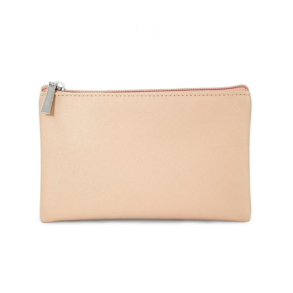 

Fashion with Zipper Small Makeup Bag Pu Leather Portable Makeup Bag Makeup Pouch for Purse телесный