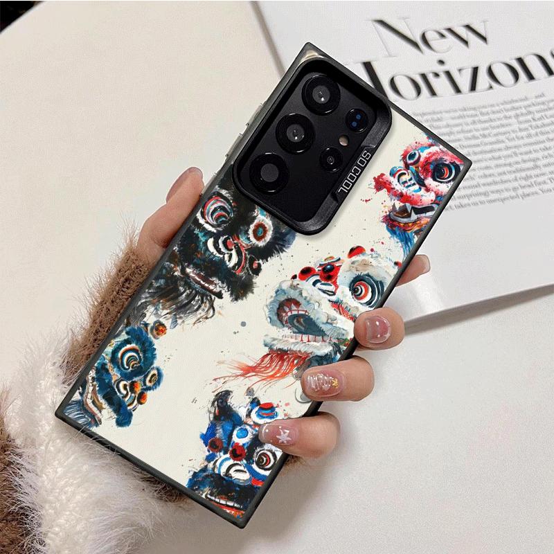 Lion Dance Ink Wash Shockproof Phone Case for Samsung Galaxy S26 Edge S25 Ultra S24 FE S23 Plus S21 Cover Anti Fall Fundas