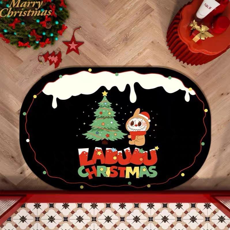 Cute Christmas Cartoon Diatom Mud Bath Mat Absorbent Non-slip Toilet Toilet Floor Carpet Mat
