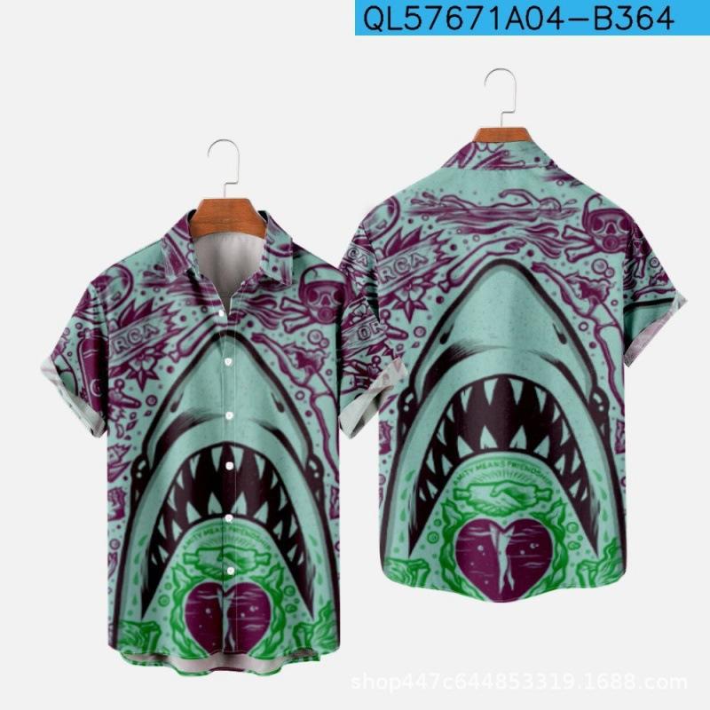 1116 New Shark 1d Printing Summer Casual Short Sleeve Shirt Men's Wholesale Manufacturer Europe
