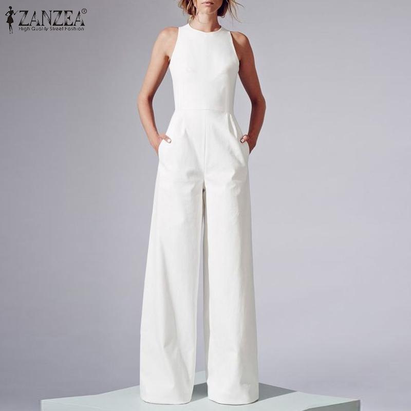 

ZANZEA Women Summer Casual O-neck Sleeveless Long Jumpsuits 4XL чорний