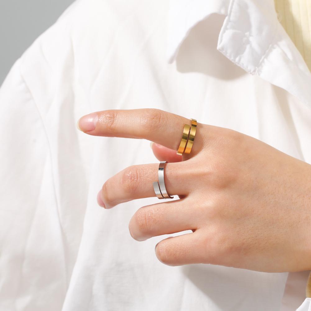 Minimalist Silver Open Ring Women Stainless Steel Adjustable Finger Ring Geometric Jewelry Valentine's Gift