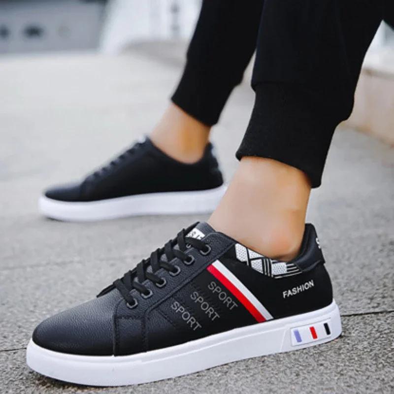 2024 New Men's Sneakers Casual Shoes Lightweight Pu Leather Mens Flats Breathable Vulcanized Shoes Fashion Zapatillas De Hombre