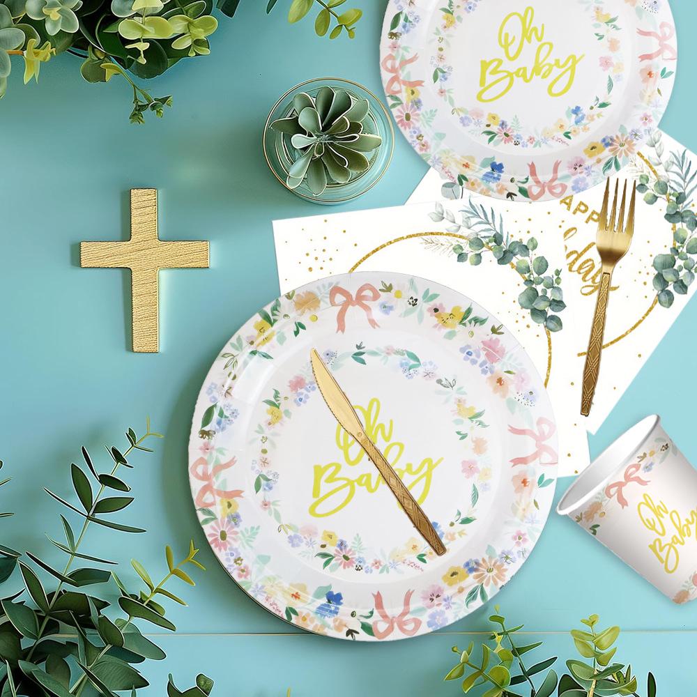 Butterfly & Eucalyptus Birthday Party Tableware Set: Plates, Cups, and Napkins.