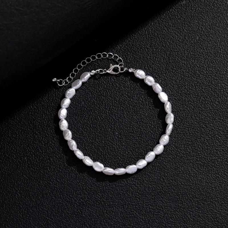 New Fashion Oval Imitation Pearl Chain Bracelet Necklace Men Women Handmade Classic Chain Beads Bracelet for Men Jewelry Set