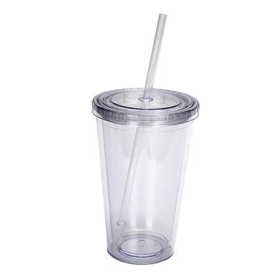 16oz dvouvrstvý průhledný plastový pohárek na vodu Přenosný dvouvrstvý pohár na slámu