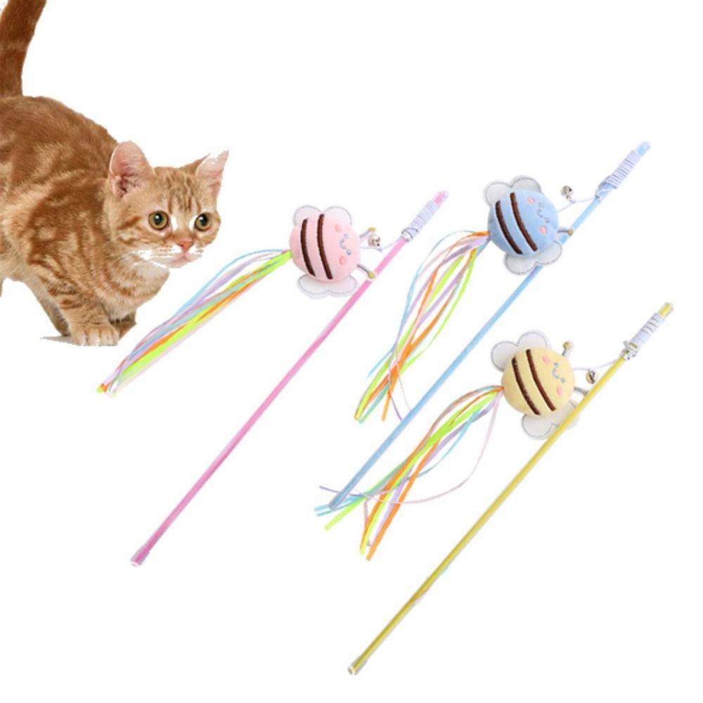 Colorful Little Bee Fishing Rod Bite Resistant Kitten Teasing Stick  Self Happy