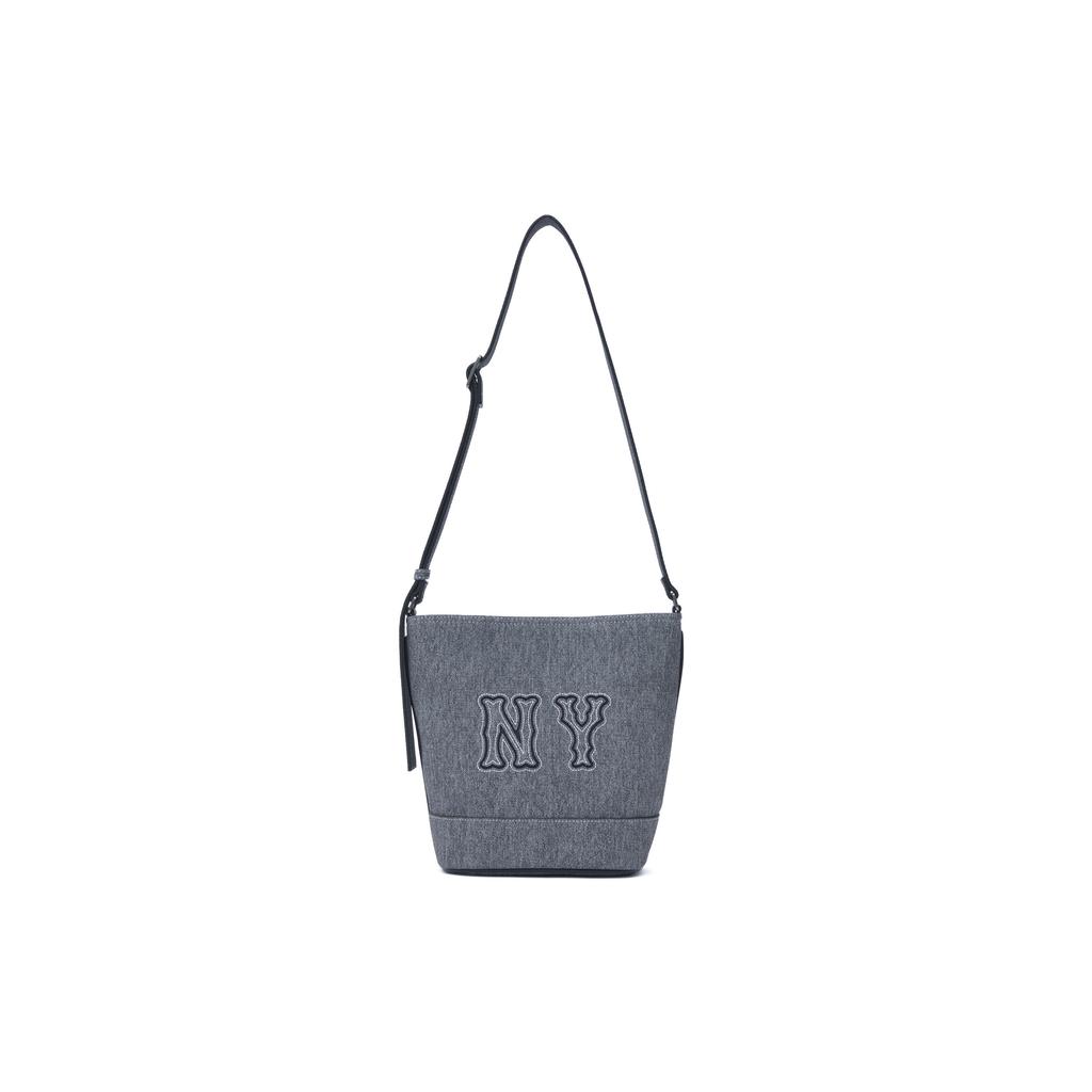 MLB 24FW New York Yankees NY Letter Logo Denim Vintage Faux Leather Bucket Bag Shoulder Crossbody Bag Regular Unisex Couple 3ABML054N-50BKS