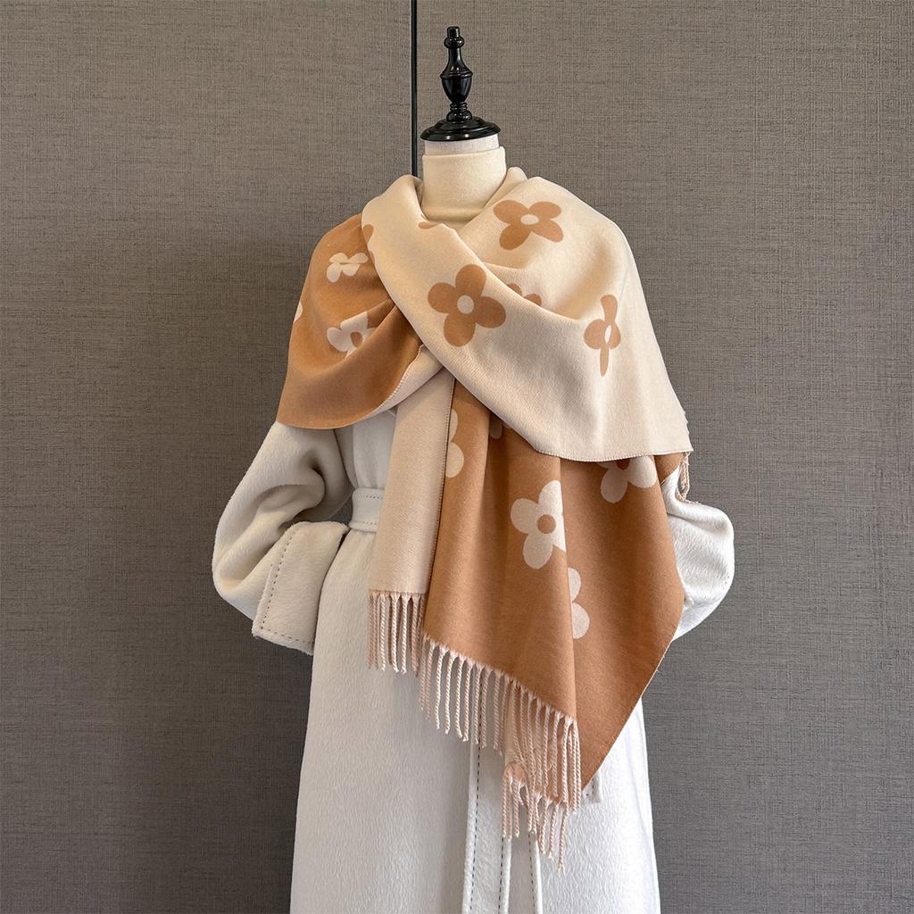 New age-reducing flower printed scarf women's autumn and winter versatile thick warm scarf shawl