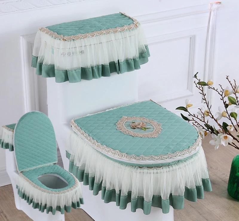 3 sztuk/zestaw koronkowy haft odpinany nakładka na sedes tkanina pyłoszczelna miękka deska sedesowa poduszka z pierścieniem dekoracja wnętrz nakładka na toaletę