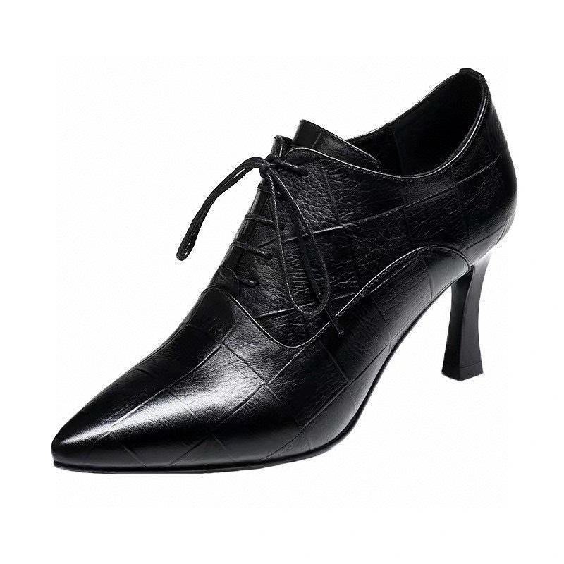2024 Spring Women's Embossed Plaid Leather Pointed Toe High Heel Ankle Boots