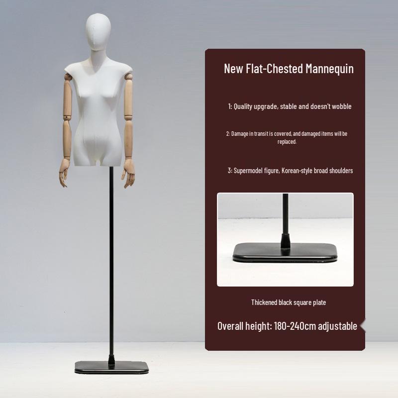 Korean Style Flat Body Female Mannequin with Wide Shoulders for Women's Clothing Display