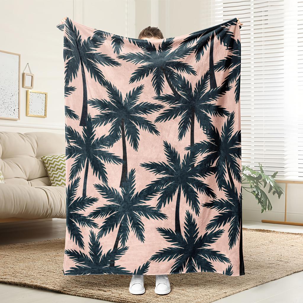 Tropical Palm Tree Print Flannel Blanket - Soft, Breathable Polyester, All-Season Cozy Throw for Home Decor, Perfect Gift